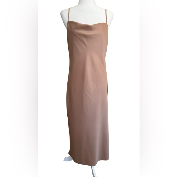 Banana Republic Satin Slip Dress S Tan Cowl Neck Midi Adjustable Straps NWT - Picture 4 of 10
